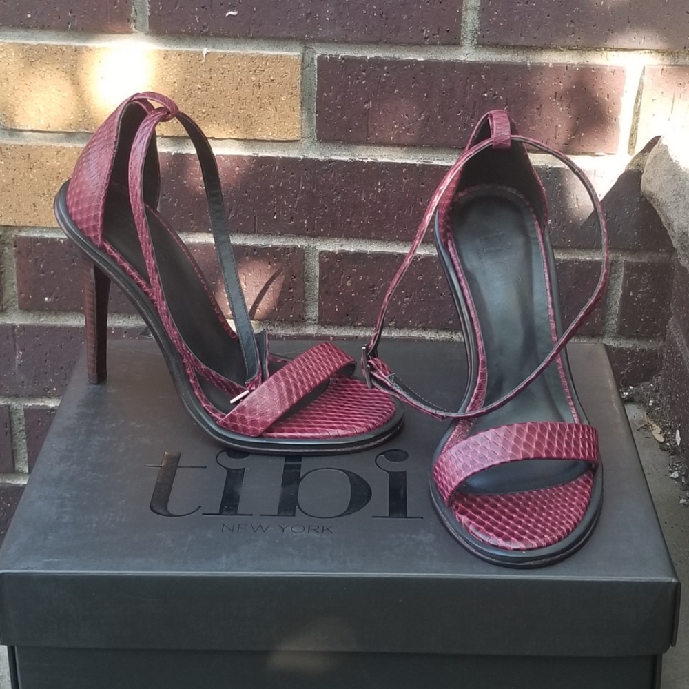 Tibi Amber Wineberry Loop Strap Around Sandals - image 1